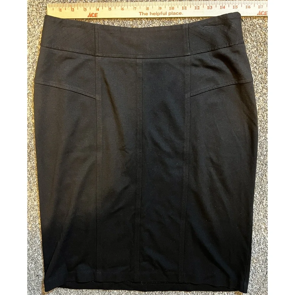 Chico's Skirt Womens 1 Black Stretch Knit Pencil Knee Length‎ Zip Work Office
